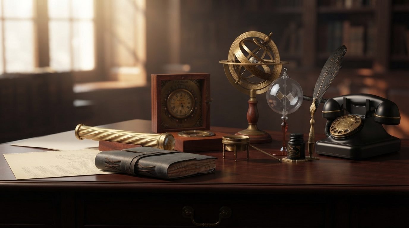The seven strategic instruments arranged together in a warm executive library