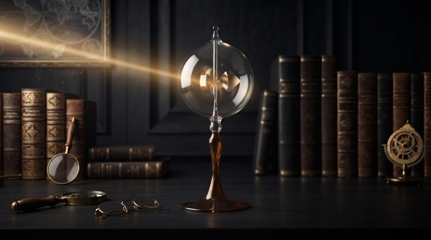 Crookes radiometer in a library representing institutional momentum